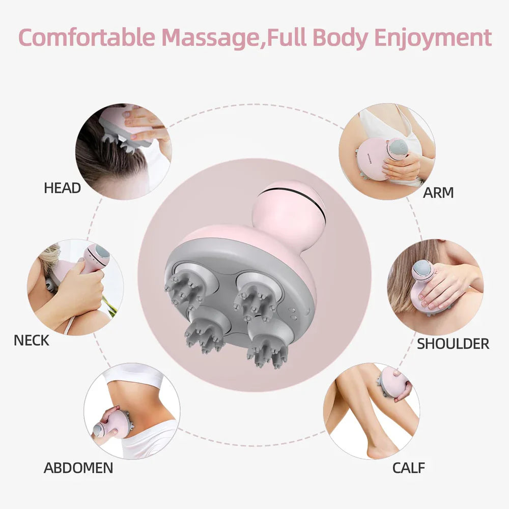 Electric Scalp Massager – Waterproof Head Massage with 4 Vibrating Heads