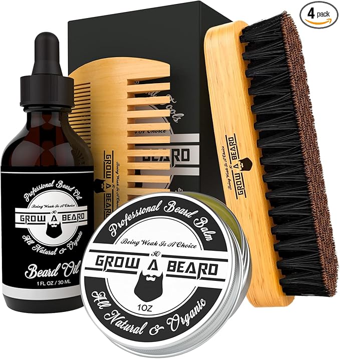 Premium Beard Grooming Kit – Oil, Balm, Comb & Brush Gift Set for Men