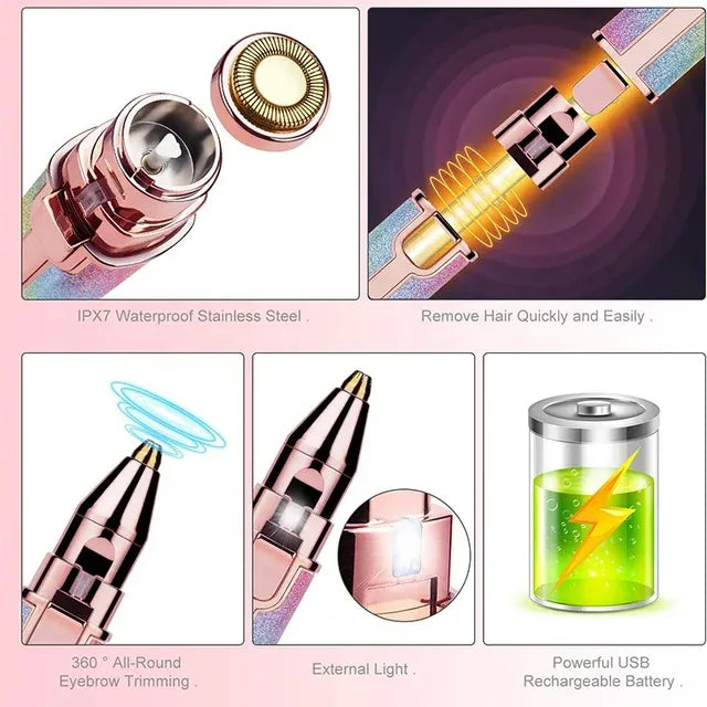 Electric Eyebrow Trimmer with LED Light – Painless Precision Hair Remover