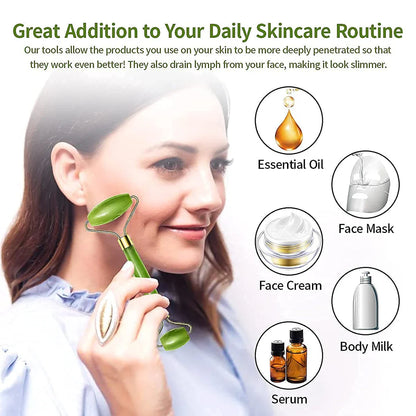Jade Roller & Gua Sha Set – Natural Stone Face Massager Kit