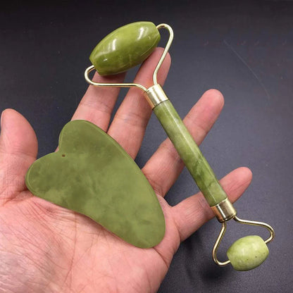 Jade Roller & Gua Sha Set – Natural Stone Face Massager Kit